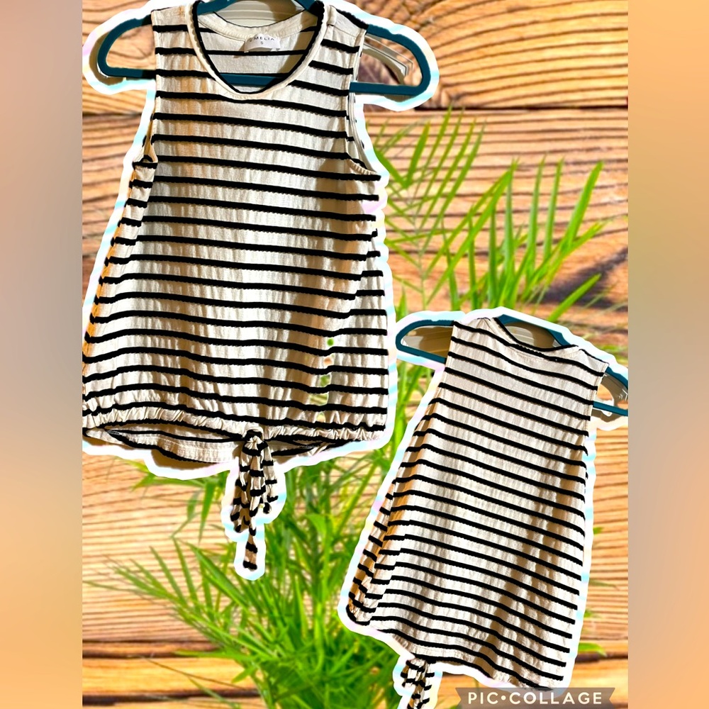 🖤 EMELIA BEAUTIFUL HI LO TIE FRONT TOP RAISED BLACK SCALLOPS CREAM BLACK SZ: S
